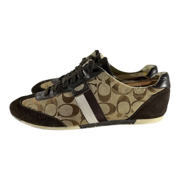 Coach Joss Sneakers Lace Up Signature Canvas Suede Brown Tan Size 11M Women’s - Picture 4 of 8